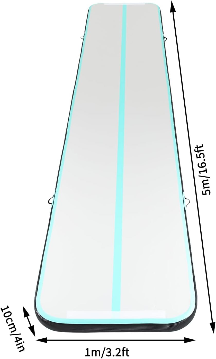 CNCEST 1*5m Gymnastikmatte Tumbling Matte 10CM Aufblasbare  mit Luftpumpe für Zuhause, im Freien, Yoga