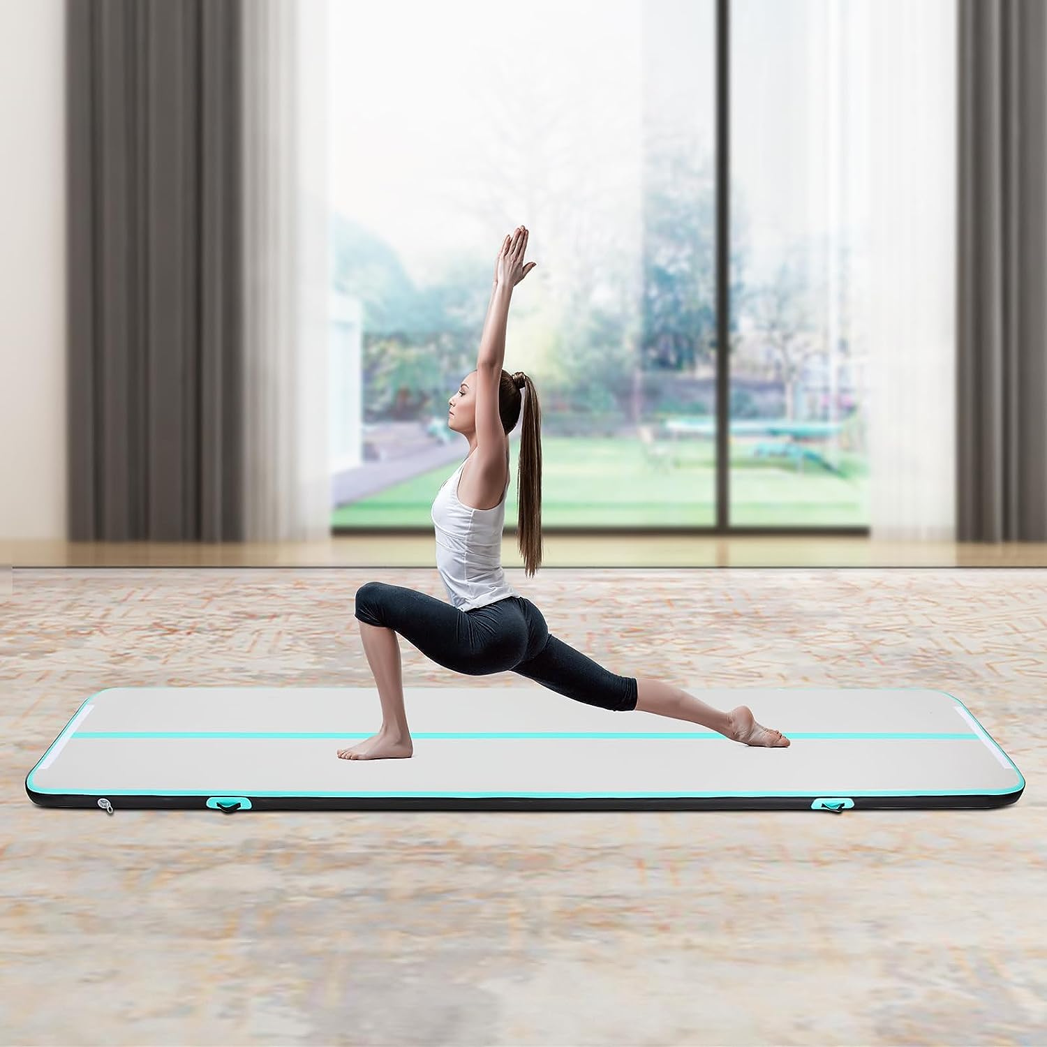 CNCEST 1*5m Gymnastikmatte Tumbling Matte 10CM Aufblasbare  mit Luftpumpe für Zuhause, im Freien, Yoga