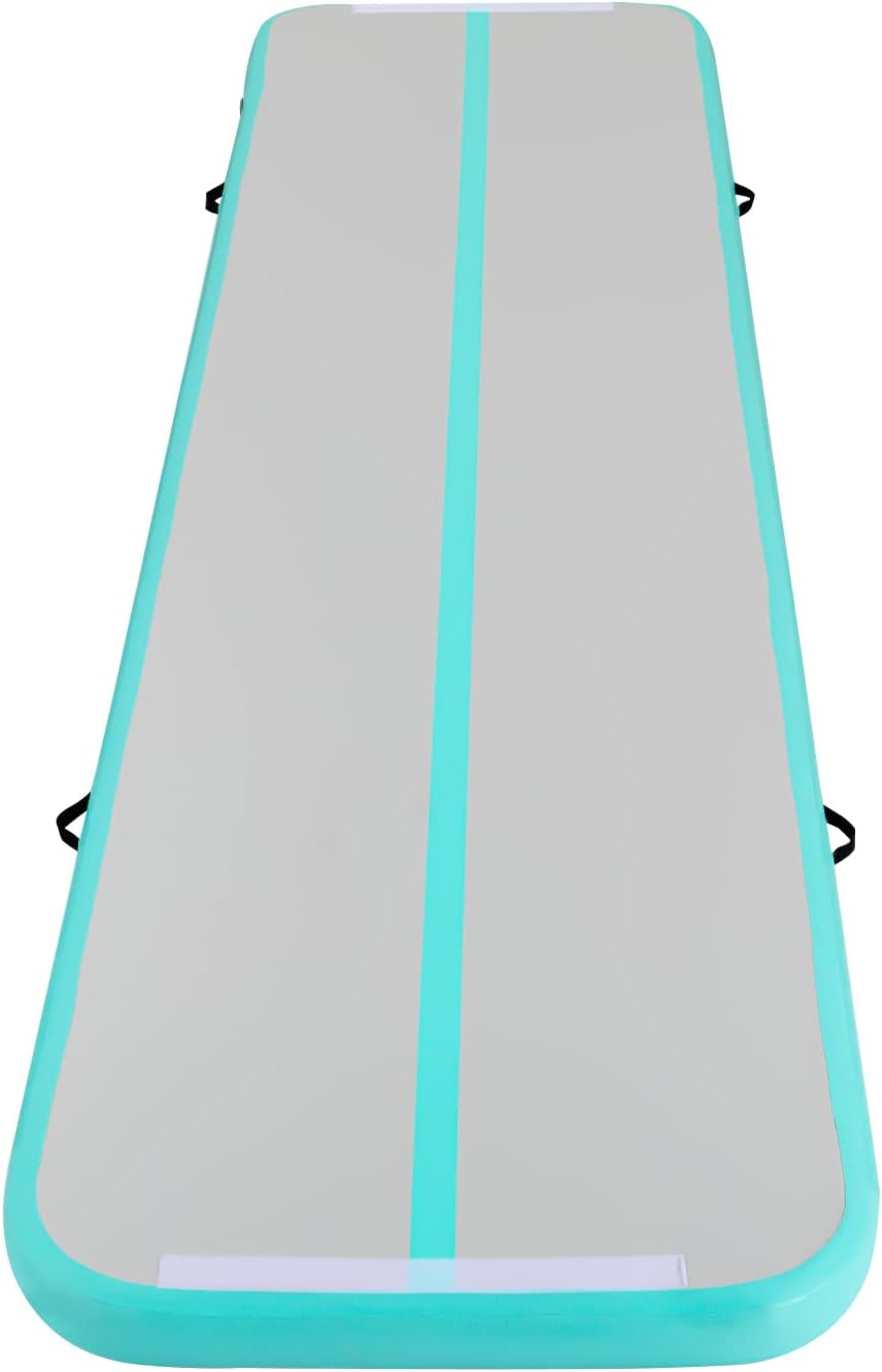 CNCEST 1*4M Pfefferminzgrün Aufblasbar Gymnastikmatte Fitness-Matte Gymnastik Tumblingmatte Mit Elektrischer Luftpumpe