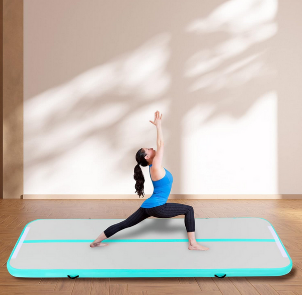 CNCEST 1*4M Pfefferminzgrün Aufblasbar Gymnastikmatte Fitness-Matte Gymnastik Tumblingmatte Mit Elektrischer Luftpumpe