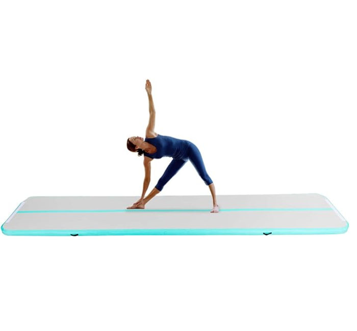 CNCEST 1*4M Pfefferminzgrün Aufblasbar Gymnastikmatte Fitness-Matte Gymnastik Tumblingmatte Mit Elektrischer Luftpumpe