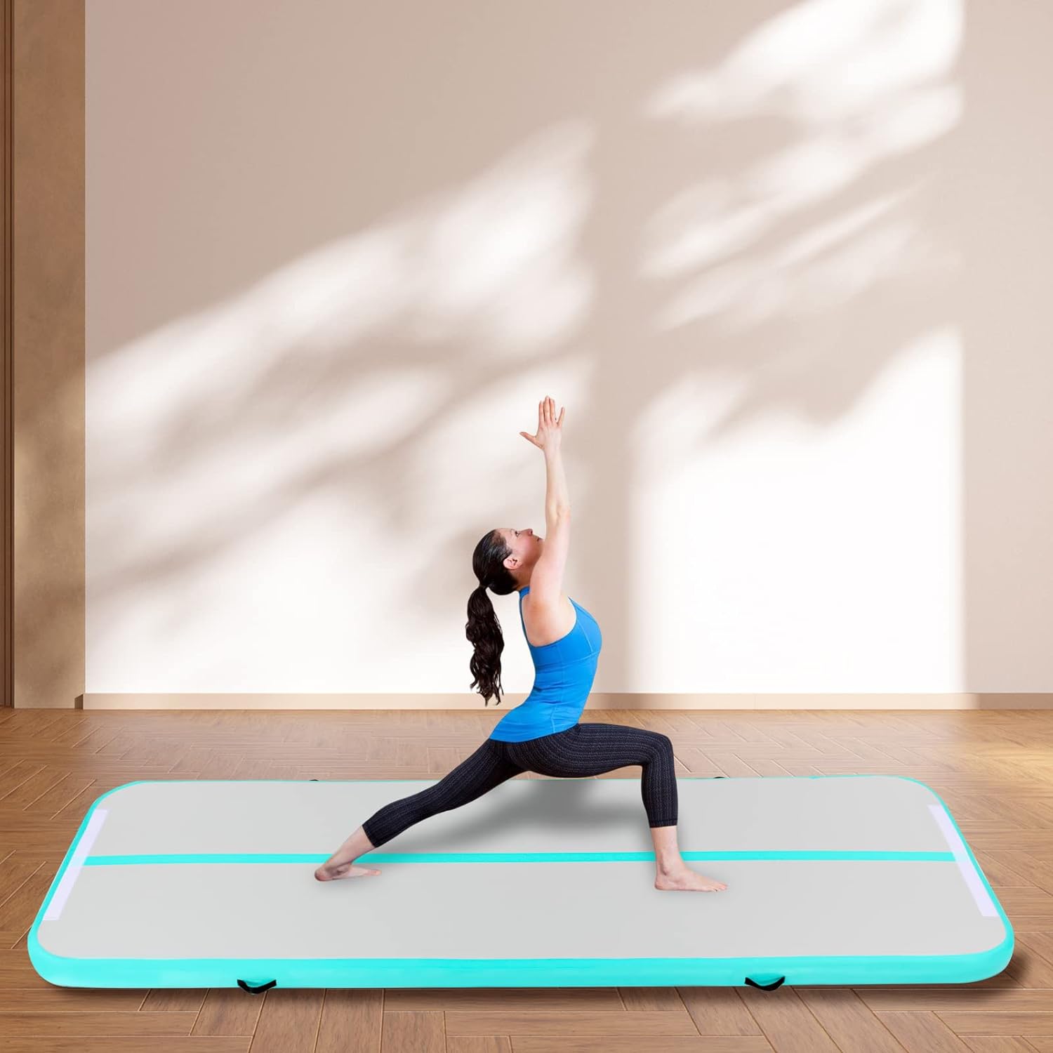 CNCEST Pfefferminzgrün Gymnastikmatte 1*3m Yoga Fitness Matte Wasserdichtes Pvc-Canvas Tumbling Matte Mit Pumpe