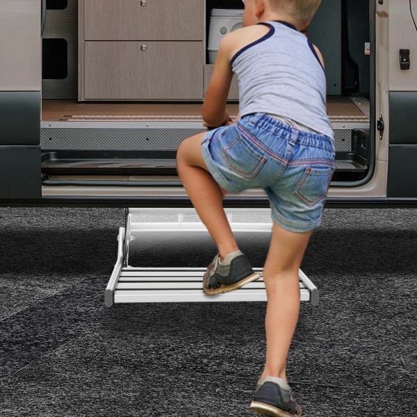 Klappbare Wohnmobil-Stufe, Wohnmobil-Camper-Stufe, manuelle Wohnmobil-Stufe mit LED-Licht für Wohnmobile, Camper, Wohnwagen