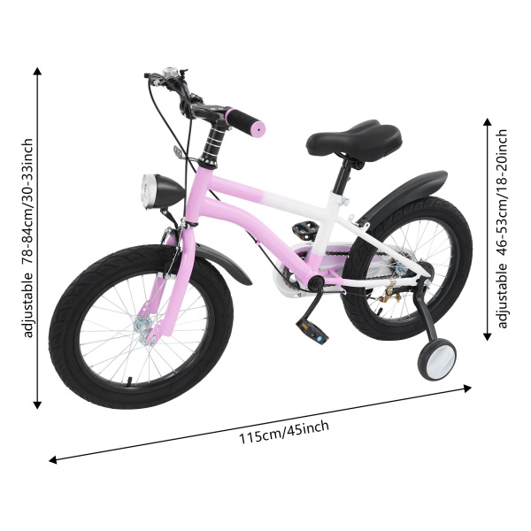 16-Zoll-Kinderfahrrad mit Licht und Stützrädern für Kinder von 106–135 cm Größe und 5–8 Jahren – Pink