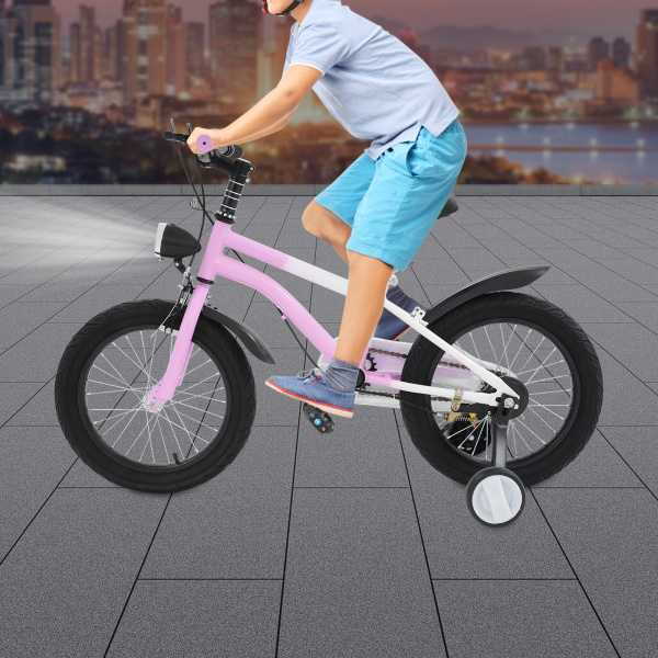 16-Zoll-Kinderfahrrad mit Licht und Stützrädern für Kinder von 106–135 cm Größe und 5–8 Jahren – Pink