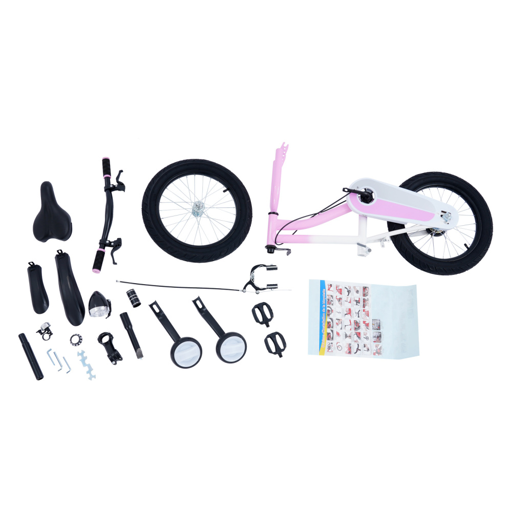 16-Zoll-Kinderfahrrad mit Licht und Stützrädern für Kinder von 106–135 cm Größe und 5–8 Jahren – Pink