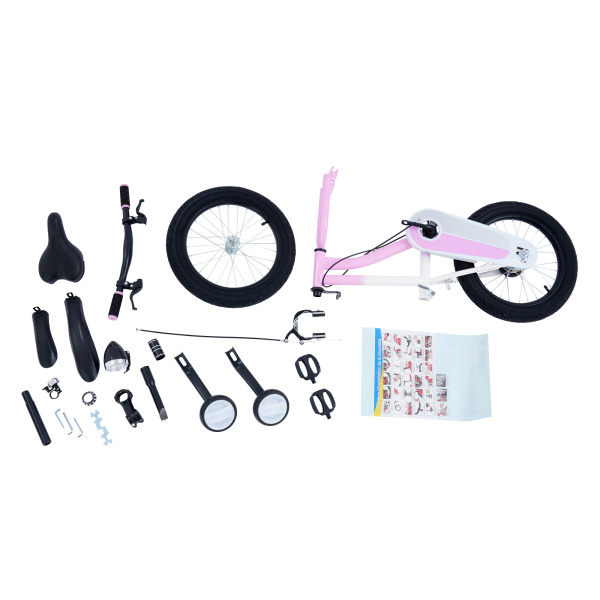 16-Zoll-Kinderfahrrad mit Licht und Stützrädern für Kinder von 106–135 cm Größe und 5–8 Jahren – Pink