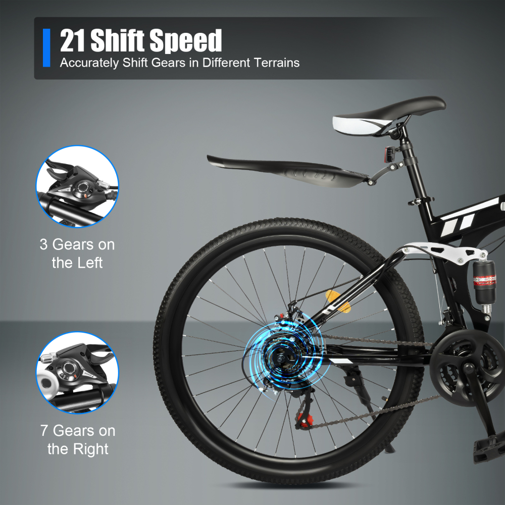 26 Klapp-Mountainbike mit 21 Gngen, mechanische Scheibenbremse  Mountainbike aus Stahl mit hohem Kohlenstoffgehalt, fr das Radfahren in  den Bergen, auf der Strae, auf dem Land und in der Stadt (schwarz & silber)