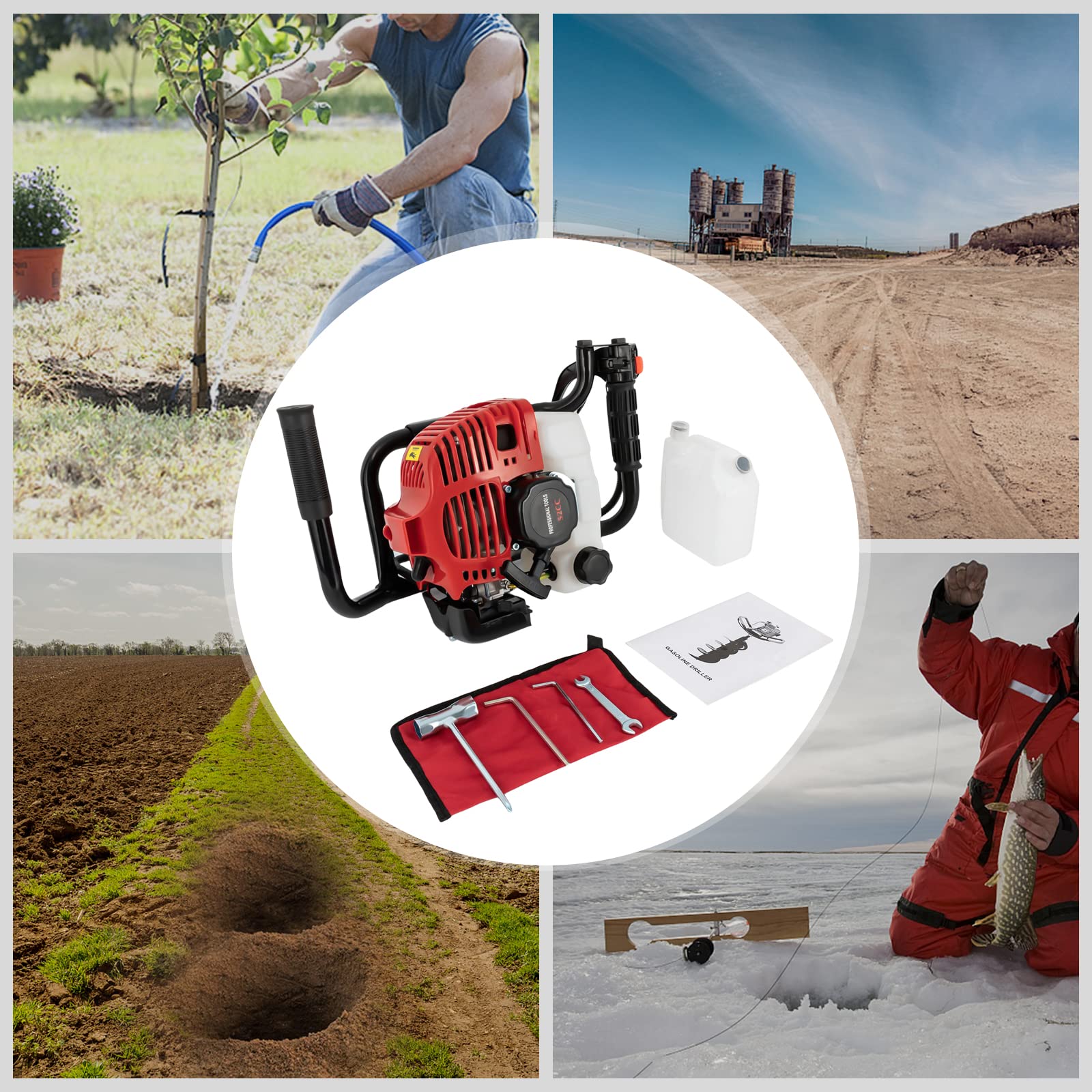 52cc Benzin Motor Post Hole Digger 2-Takt gasbetriebener Erdbohrer Erdbohrgerät Erdlochbohrer Set
