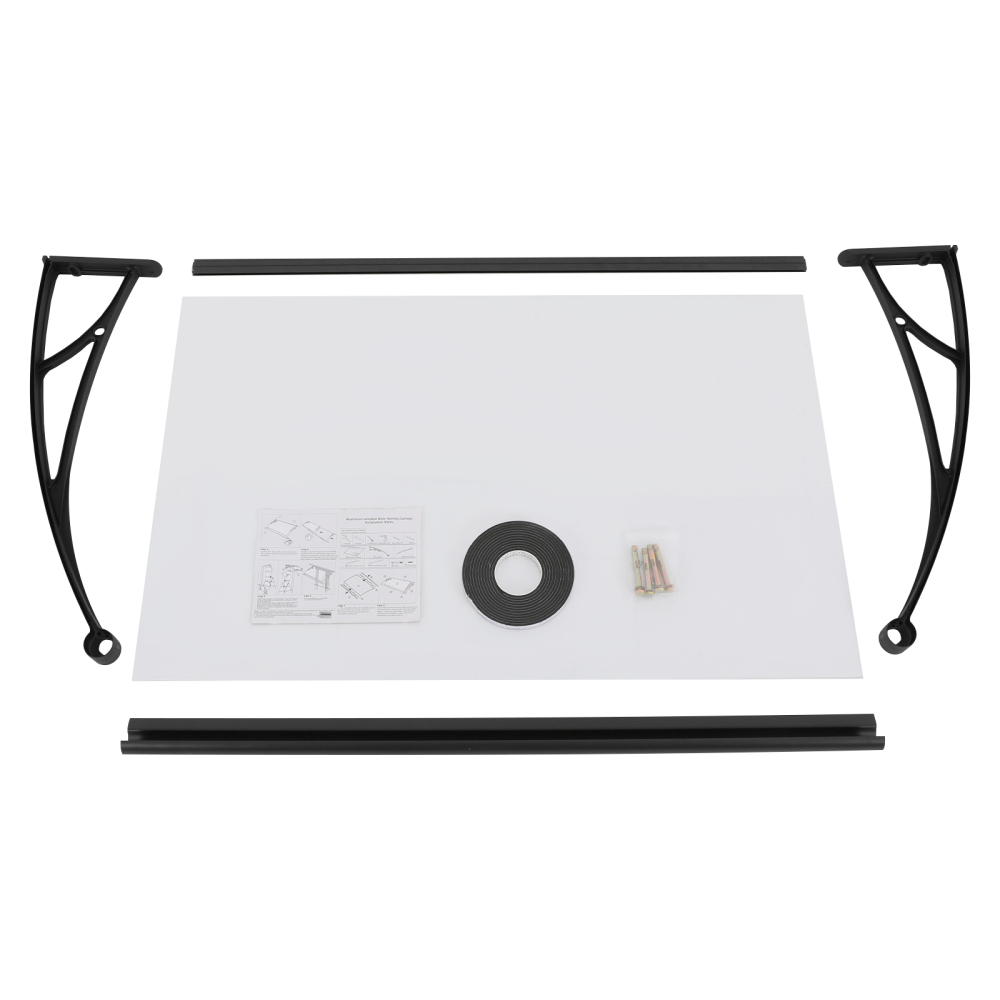 84 × 120 cm Regenschutzbogen für Haustüren, Regenschutzbogen für den Außenbereich – Schwarze Halterung + transparenter Schutzbogen