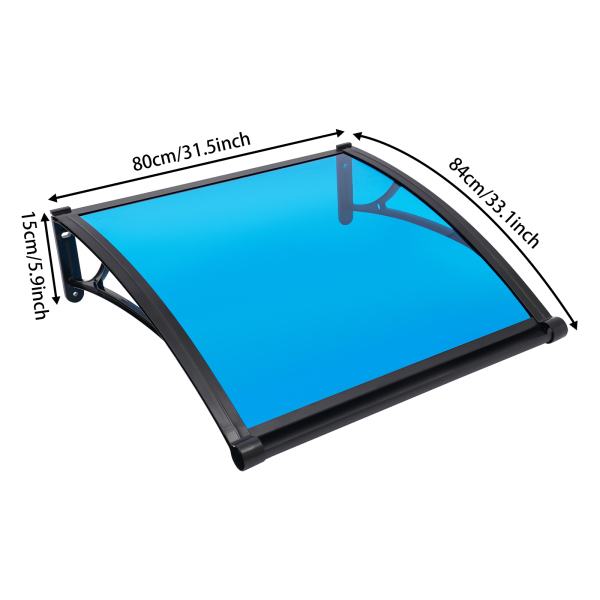 80×80 cm Fenster-/Türmarkise, Außenfenstermarkise, große Spülbecken-Fenstermarkise – Schwarze Halterung + seeblaues Schuppendach