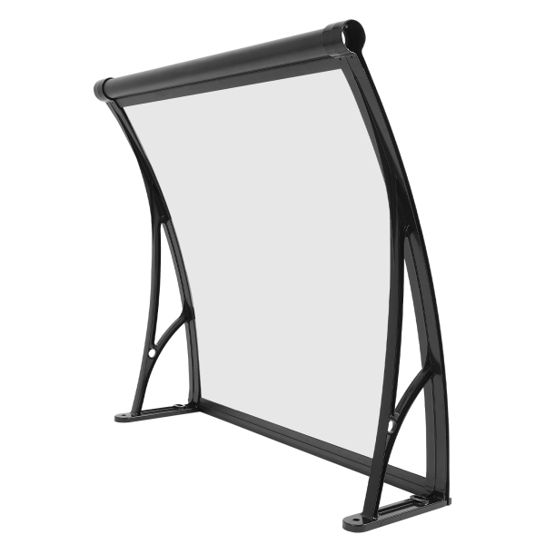 80×80 cm Fenster-/Türmarkise, Außenfenstermarkise, große Spülbecken-Fenstermarkise – schwarze Halterung + transparenter Schutzdach