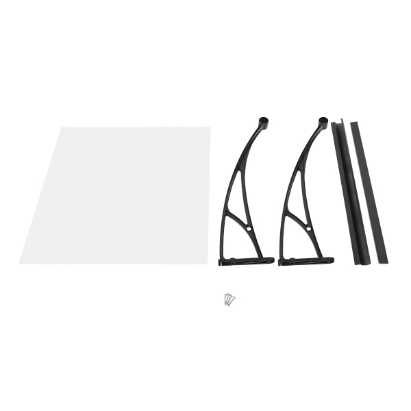 80×80 cm Fenster-/Türmarkise, Außenfenstermarkise, große Spülbecken-Fenstermarkise – schwarze Halterung + transparenter Schutzdach