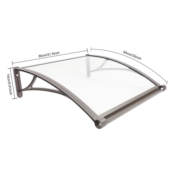 80×80 cm Fenster-/Türmarkise, Außenfenstermarkise, große Spülbecken-Fenstermarkise – braune Halterung + transparenter Schutzdach
