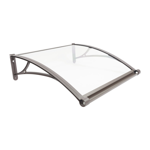 80×80 cm Fenster-/Türmarkise, Außenfenstermarkise, große Spülbecken-Fenstermarkise – braune Halterung + transparenter Schutzdach