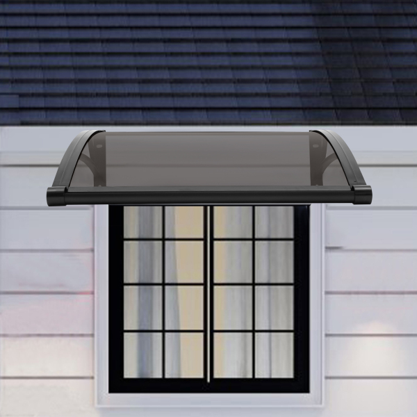 80×80 cm Fenster-/Türmarkise, Außenfenstermarkise, große Spülbecken-Fenstermarkise – schwarze Halterung + braunes Schutzdach