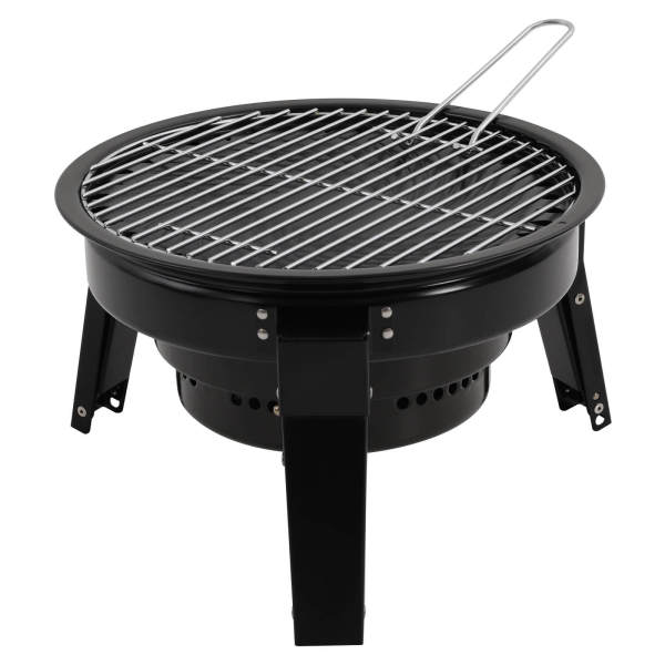 Faltbarer, tragbarer Holzkohlegrill mit drei Beinen, inklusive Grillnetz und Pfanne – Tragbarer Holzkohlegrill, BBQ-Grillfass, Tragbarer Barbecue-Grill
