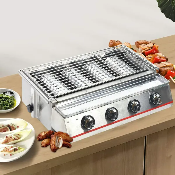 4 Brenner Gasgrill Rauchfreie Tischplatte Grillofen Rostfreier Stahl