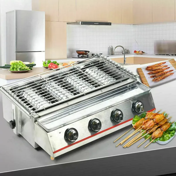 4 Brenner Gasgrill Rauchfreie Tischplatte Grillofen Rostfreier Stahl