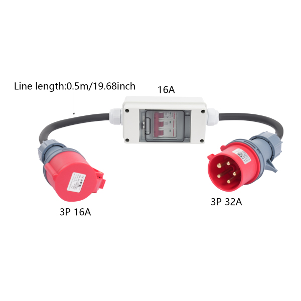 H07RN-F 5 x 2,5 mm² 5P 32A Stecker_3P 16A Schutzschalter_5P 16A Stecker HRDQ-03 Stromadapter Hochstromadapter