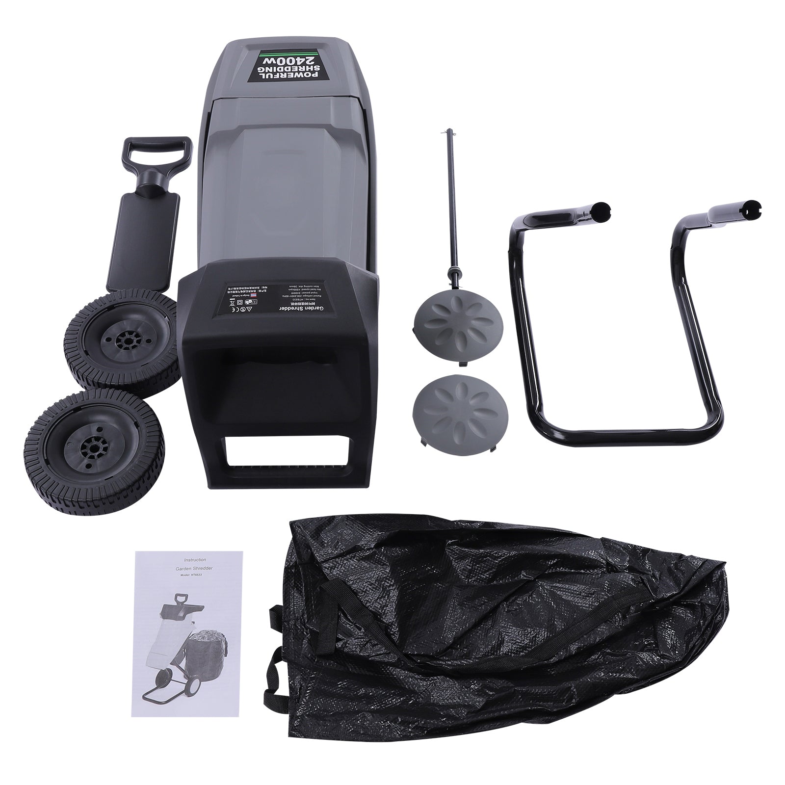 Elektrischer Holzhäcksler, 2400W Walzenhäcksler, doppelschneidiges Schneidmesser, 50 Liter Auffangsack, Laubmulcher für Rasen/Garten