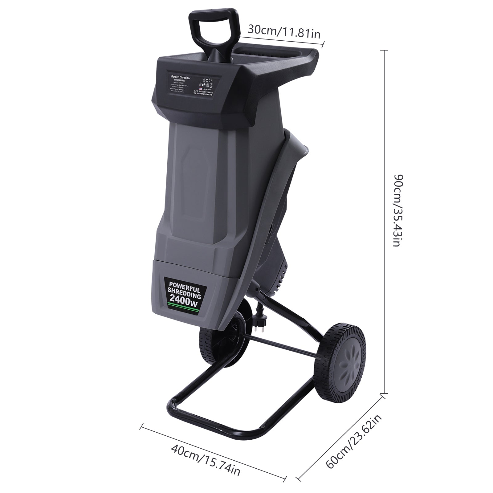 Elektrischer Holzhäcksler, 2400W Walzenhäcksler, doppelschneidiges Schneidmesser, 50 Liter Auffangsack, Laubmulcher für Rasen/Garten