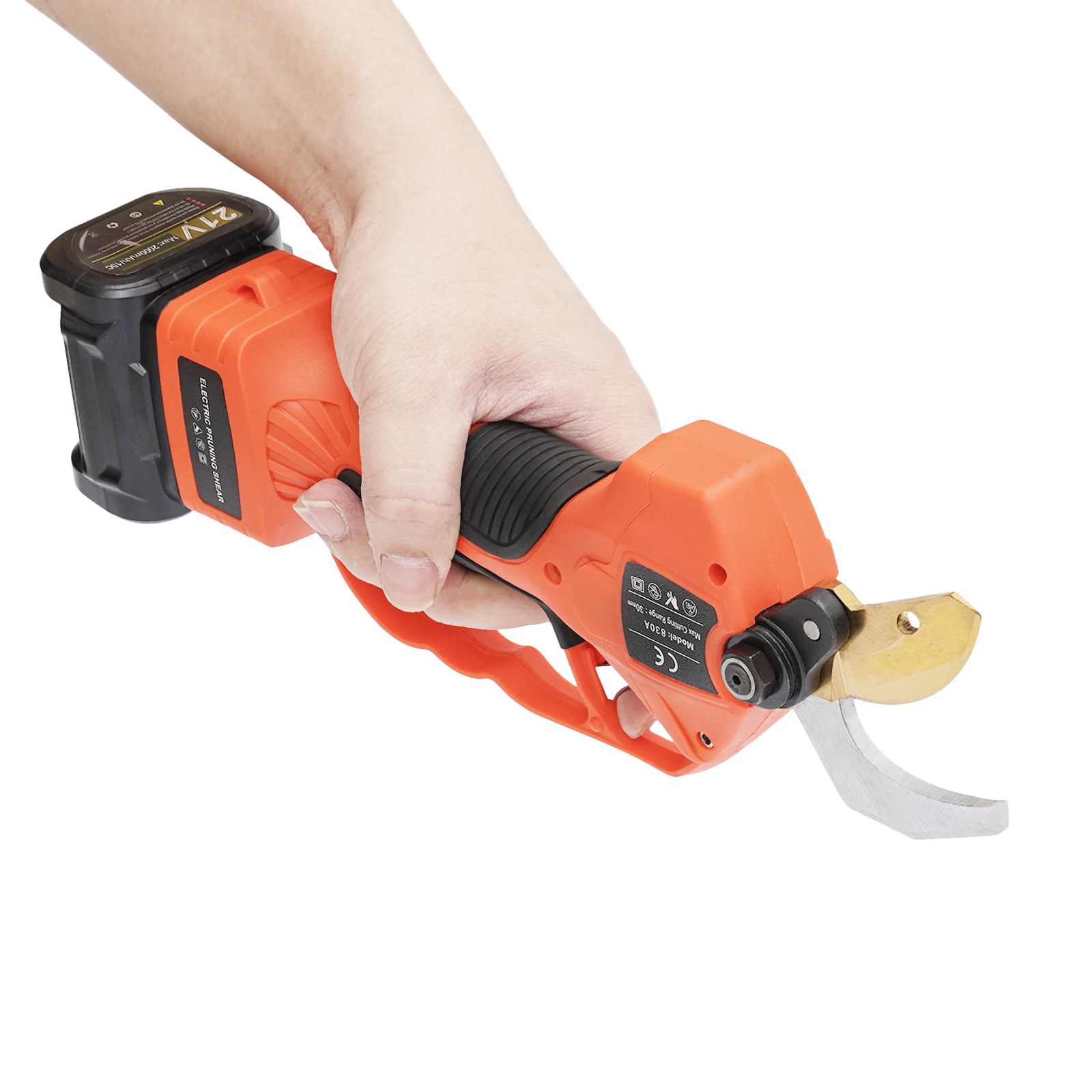 Akku-Schneideschere, Elektroschere mit High Reach Extension Pole, Werkzeuggürtel, 2-Pack 21V Lithium Batterie