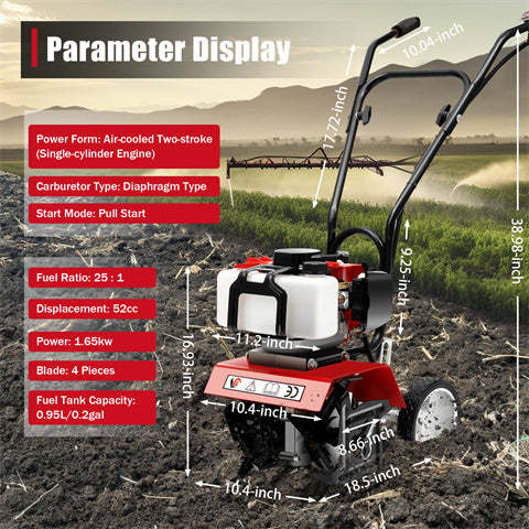 52CC 2 Takt Motor 1,9KW Arbeitsbreite 35cm  Profi Benzin Gartenfräse