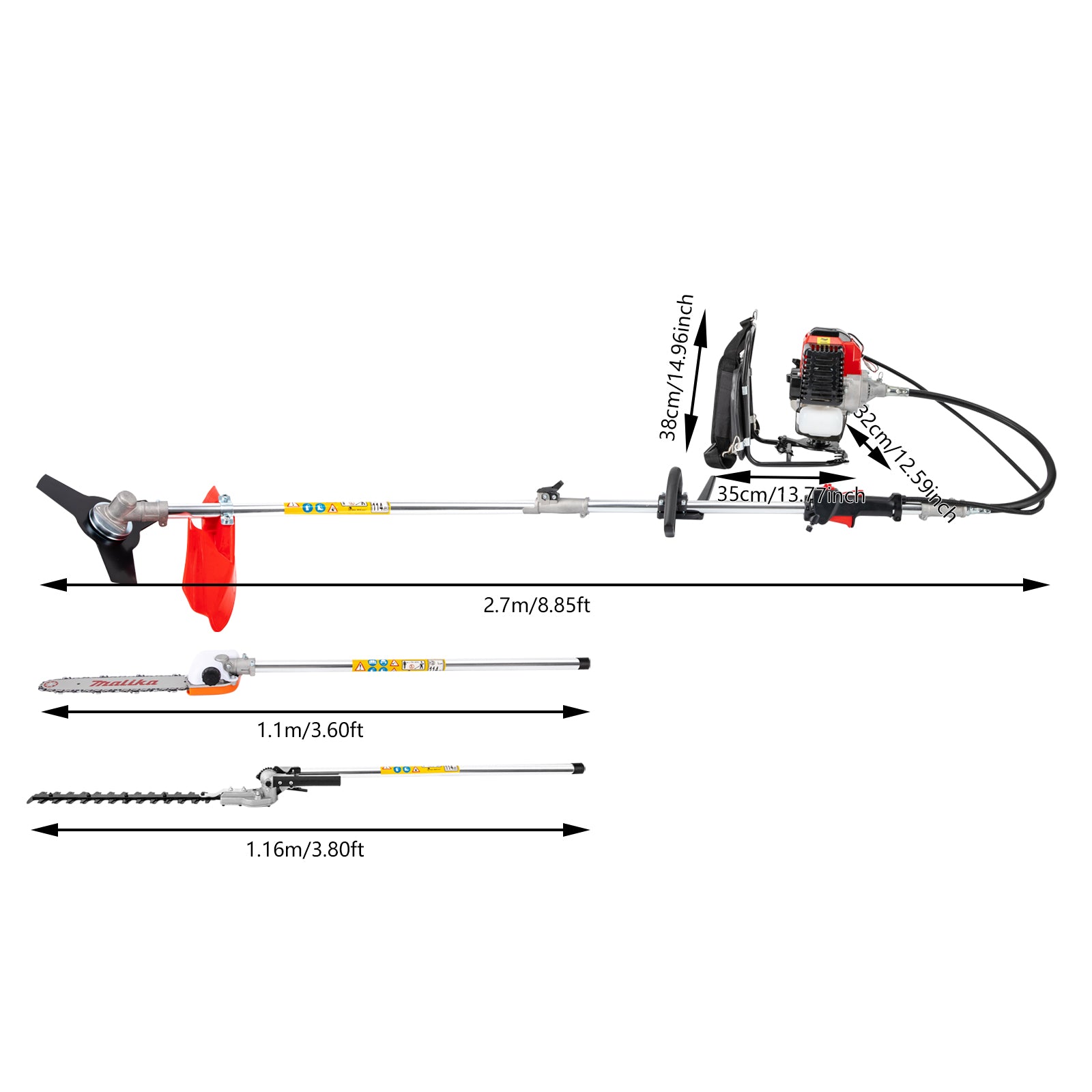 Benzin-Bürstenschneider 4-in-1 Multitool 43 cc Professionelle Trageriemen Heckenschere Kombination System