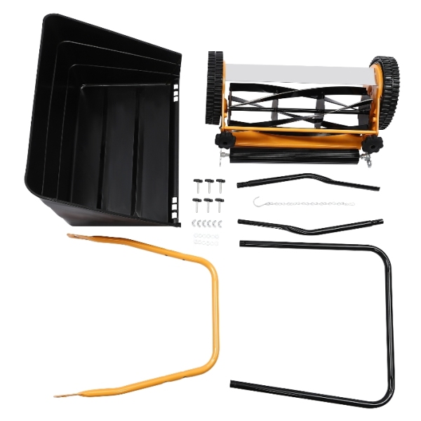 14 Zoll handgeschobener, nicht motorisierter Rasenmäher, Aluminiumräder, orange und schwarz 14 Zoll handgeschobener, nicht motorisierter Rasenmäher, Aluminiumräder, orange und schwarz
