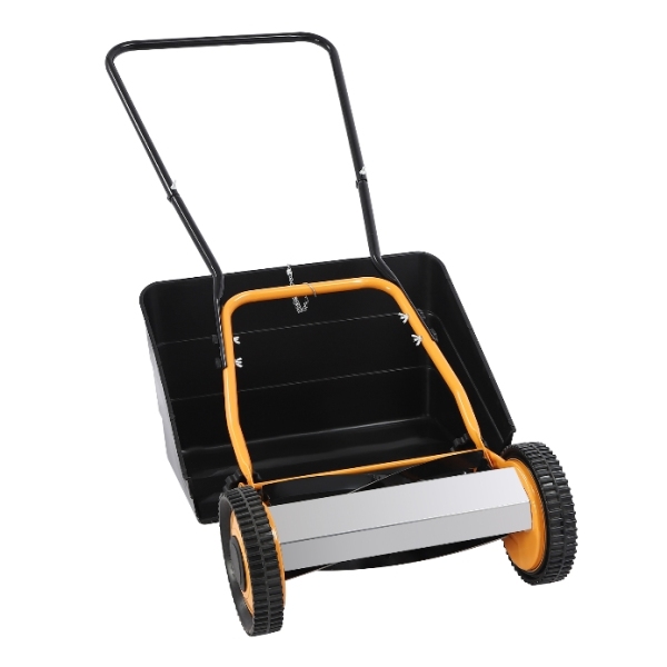 14 Zoll handgeschobener, nicht motorisierter Rasenmäher, Aluminiumräder, orange und schwarz 14 Zoll handgeschobener, nicht motorisierter Rasenmäher, Aluminiumräder, orange und schwarz
