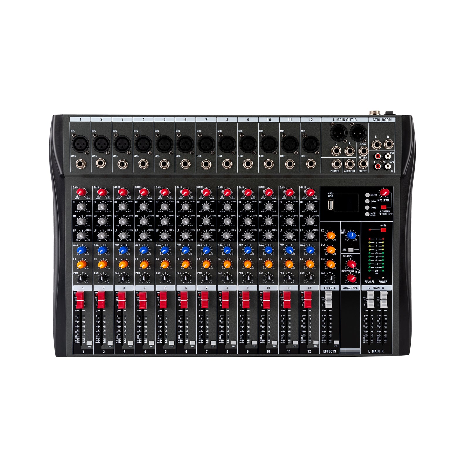 12 Live Audio bluetooth Audio Mixer DJ Sound Controller für Computer Recording 12-Kanal Studio Audio Mixer mit XLR Mikrofon Sockel