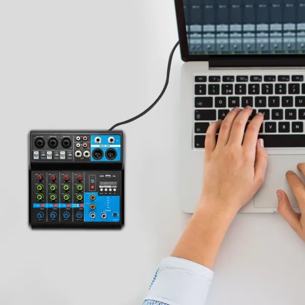 Mini Audio DJ-Mixer Live Mischpult Bluetooth 5-Kanal Stereo-Live-DJ-Audio-Mixer mit USB and Audio Interface