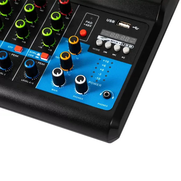 Mini Audio DJ-Mixer Live Mischpult Bluetooth 5-Kanal Stereo-Live-DJ-Audio-Mixer mit USB and Audio Interface