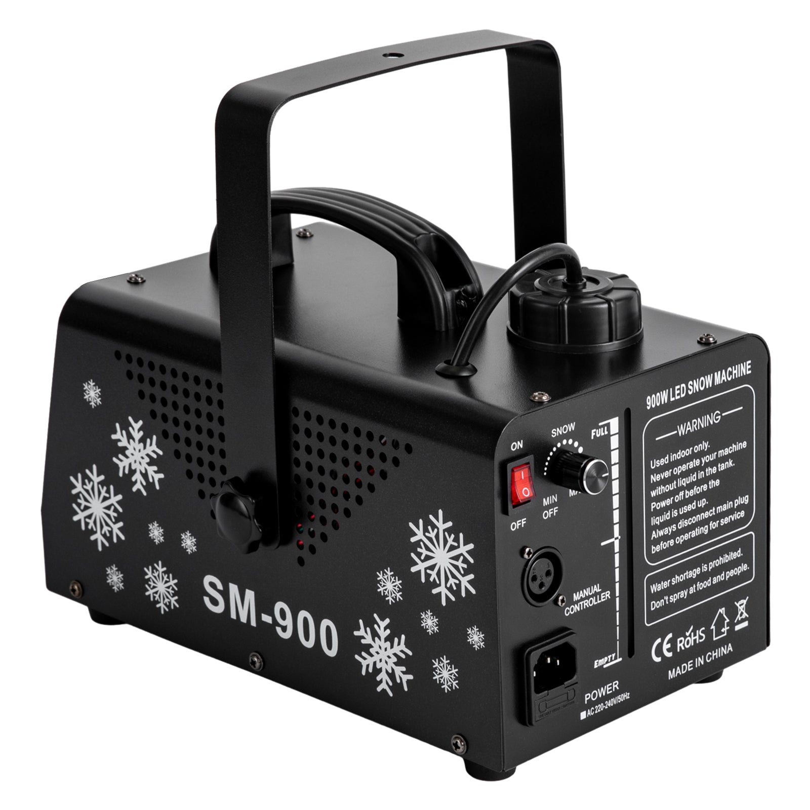Schneemaschine 900W mit 9 LED-RGB-Lichtern, Schnee Maschine mit Funk-Fernbedienung