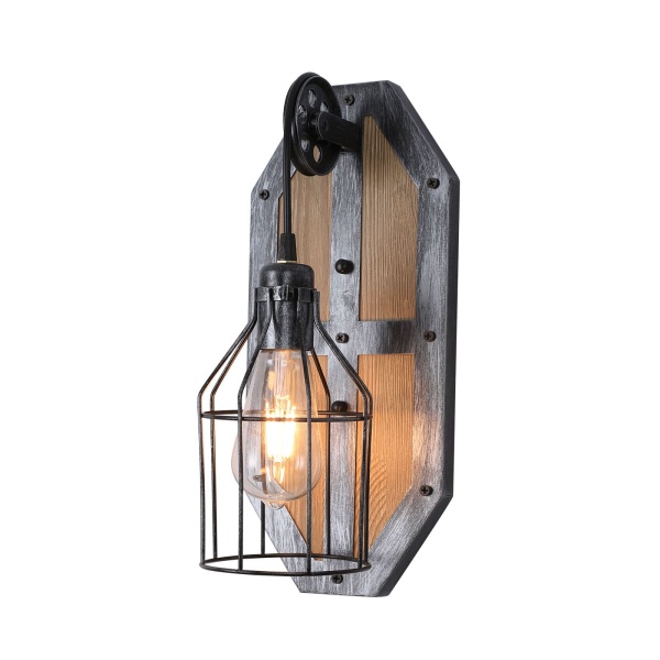 Vintage Wandlampe Retro E27 Wandlampe in Schwarz Industrielle Innen Holz Wandbeleuchtung   (Ohne Glühbirne)